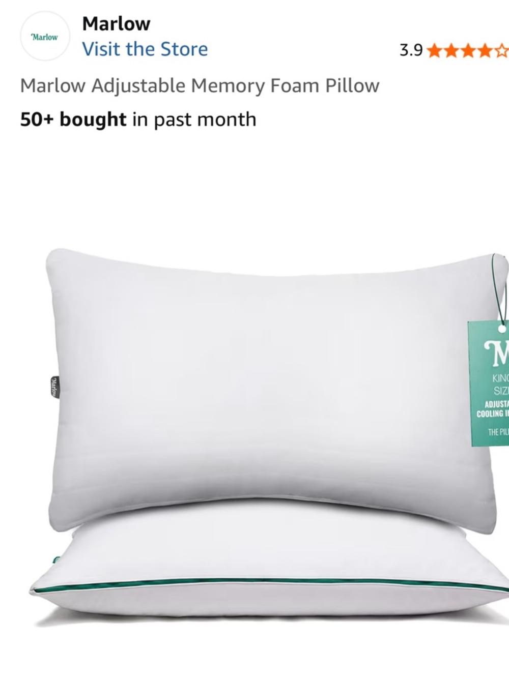 Marlow White Pillow with Teal Brand Tag